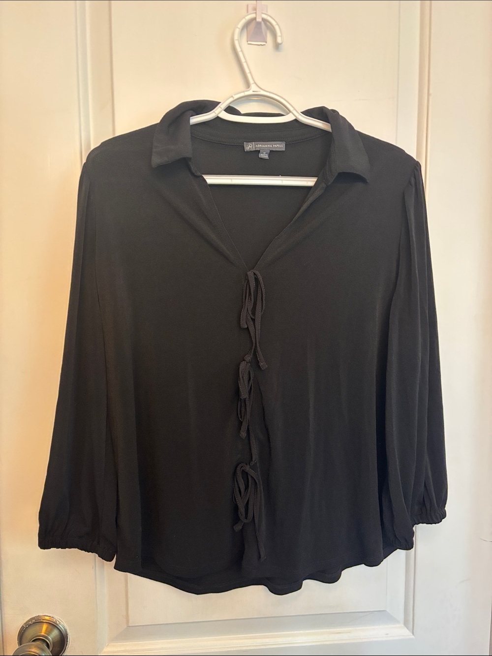 Adrianna Papell Black Collared Top With Ties